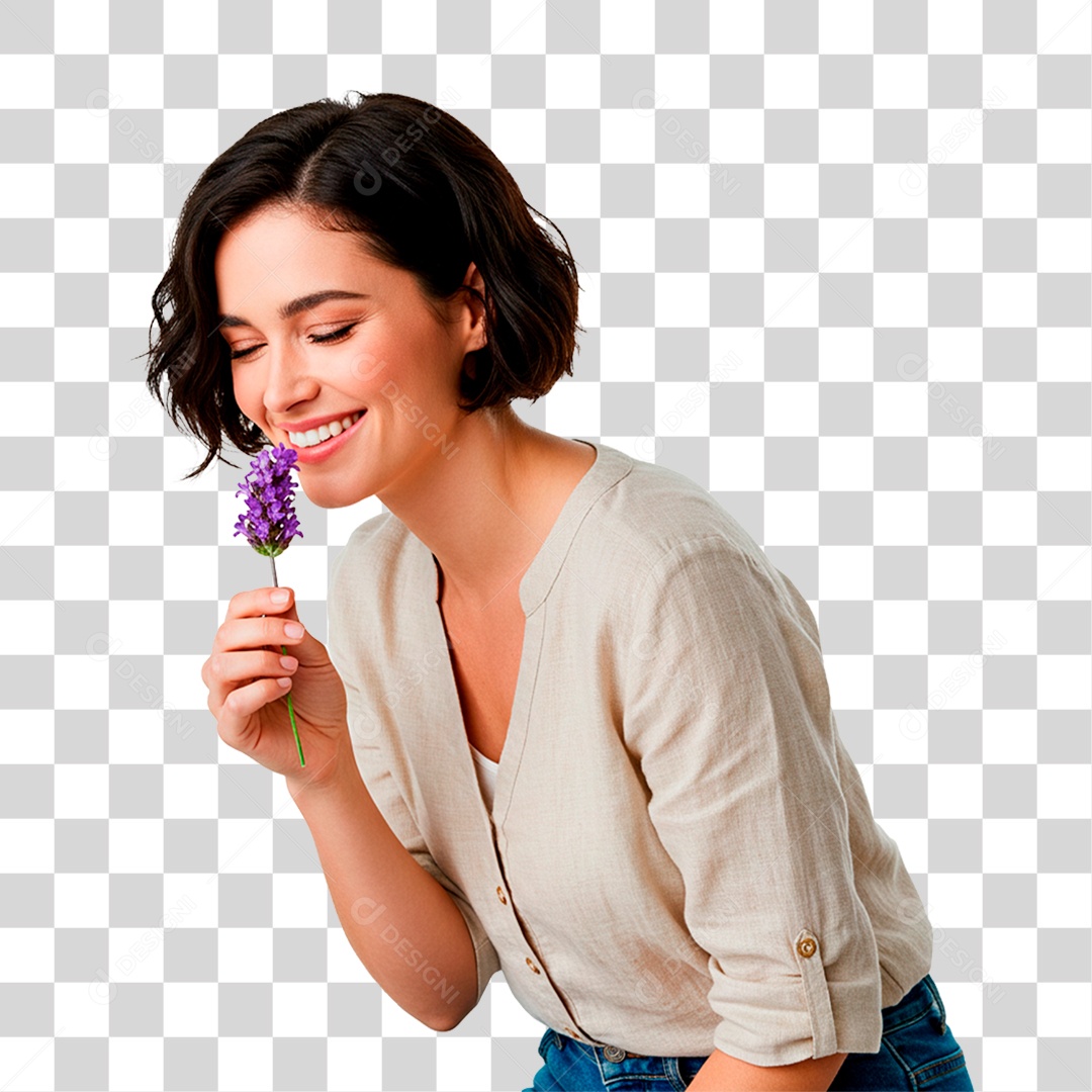 Mulher com Flor PNG Transparente