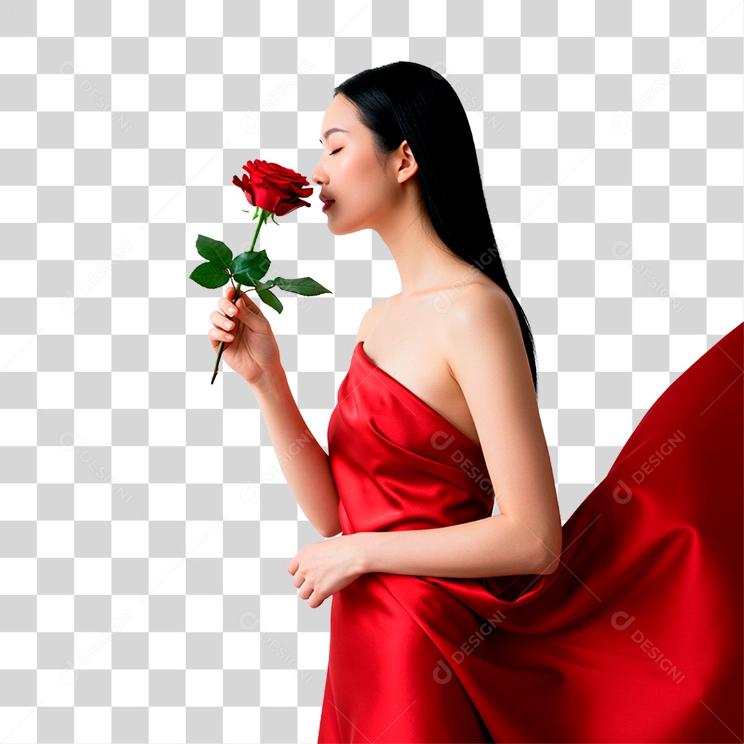 Mulher com Flor PNG Transparente