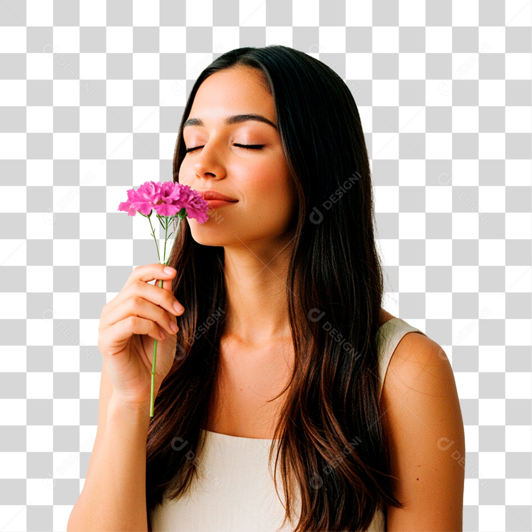 Mulher com Flor PNG Transparente