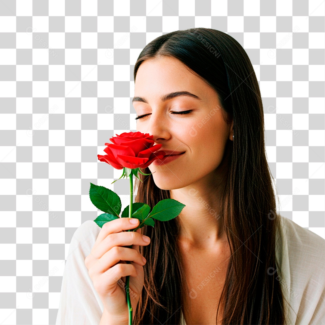 Mulher com Flor PNG Transparente