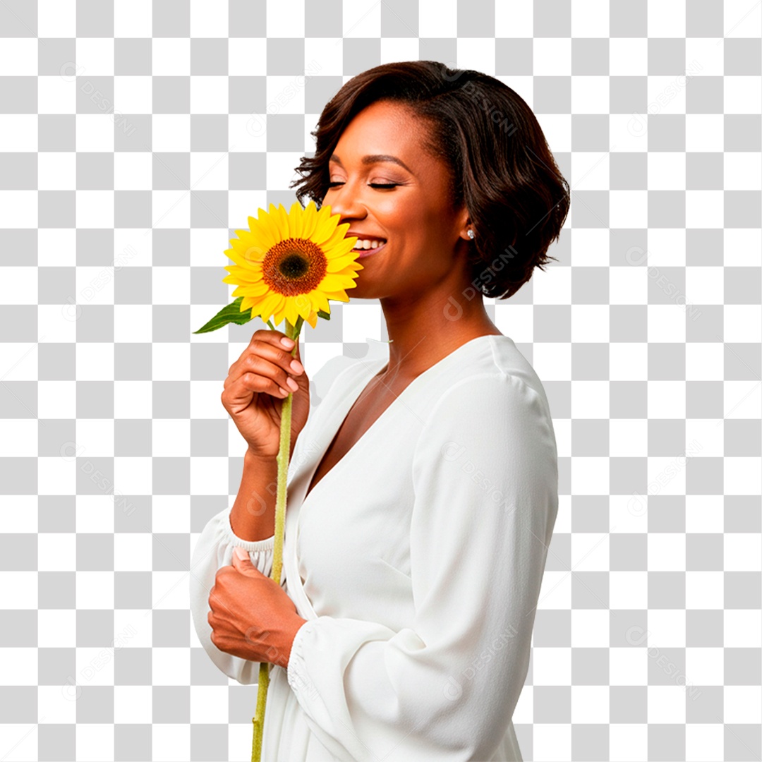 Mulher com Flor PNG Transparente