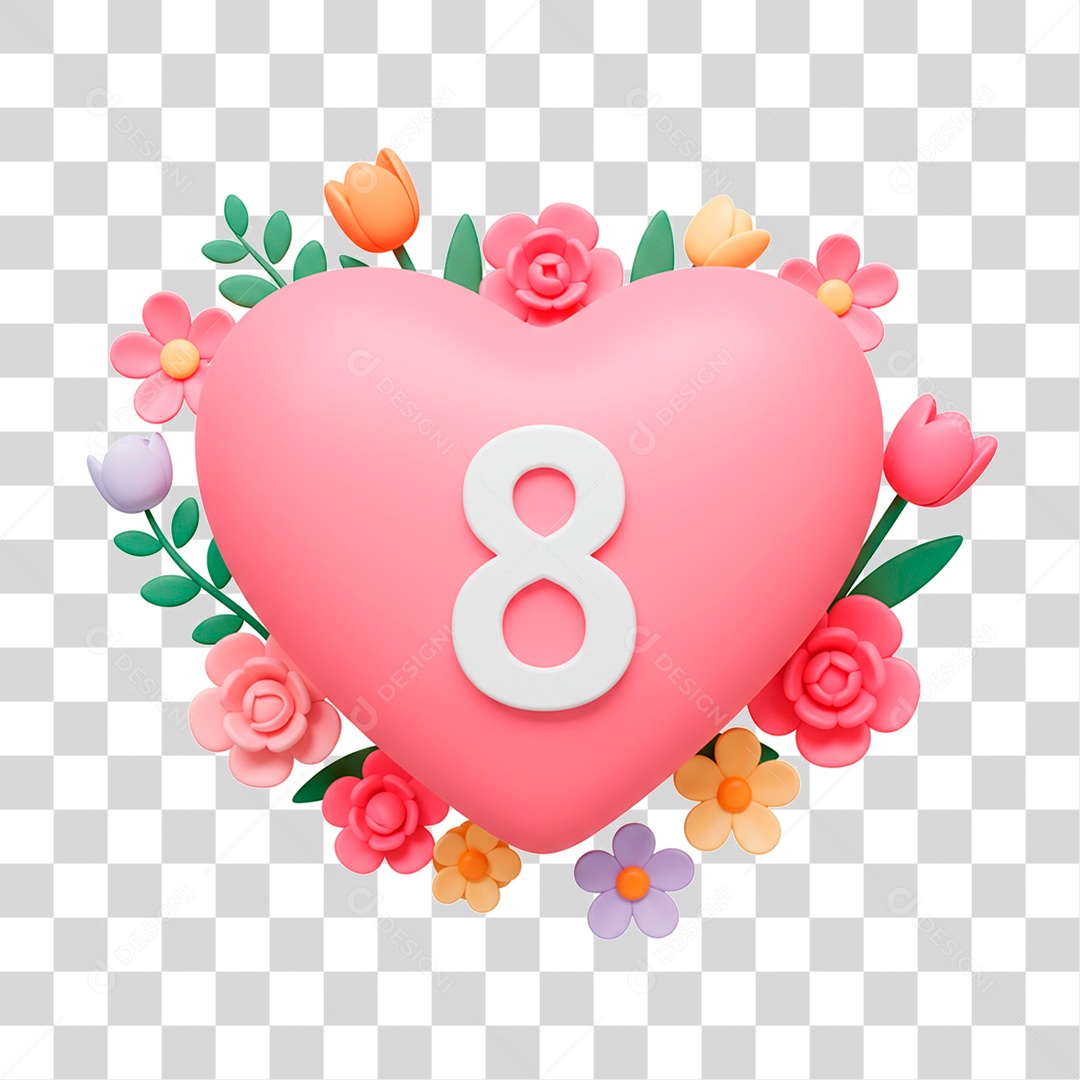 Coração com Número 8 PNG Transparente