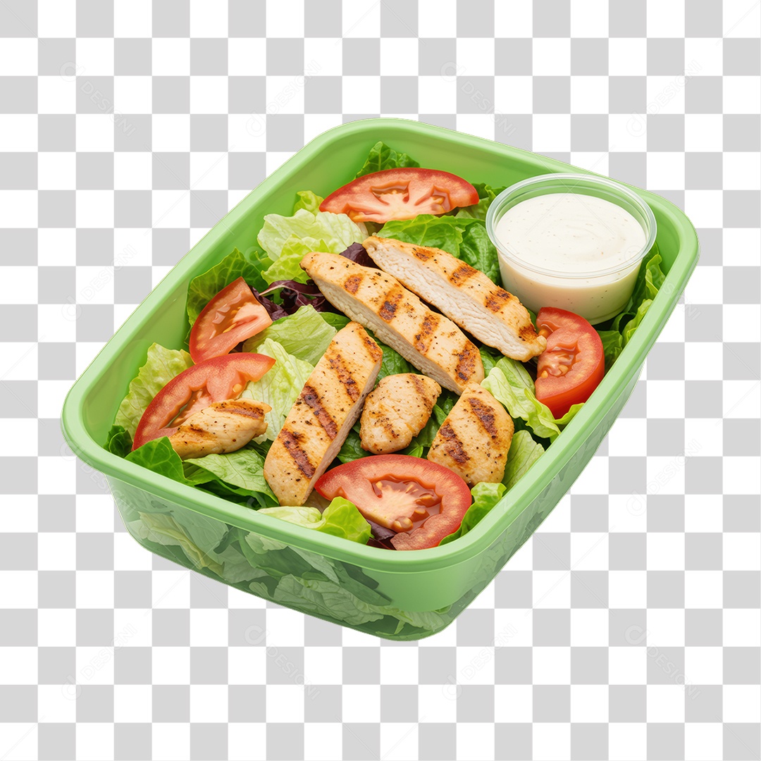Porção de Saladas e Frango Frito PNG Transparente