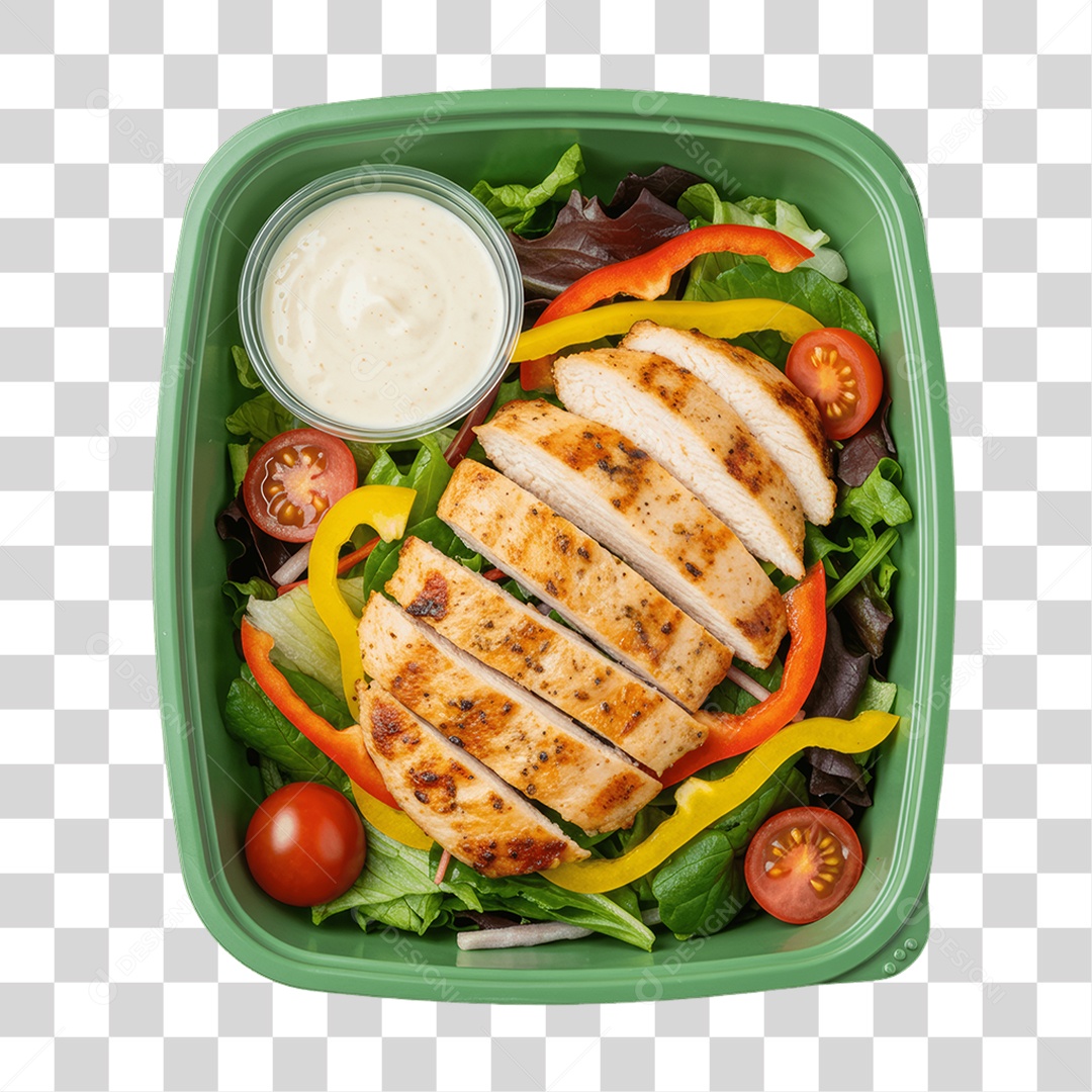 Porção de Saladas e Frango Frito PNG Transparente