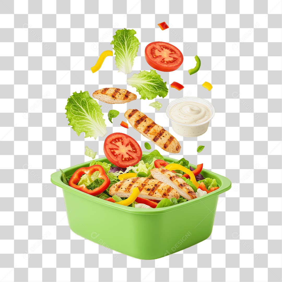 Porção de Saladas e Frango Frito PNG Transparente