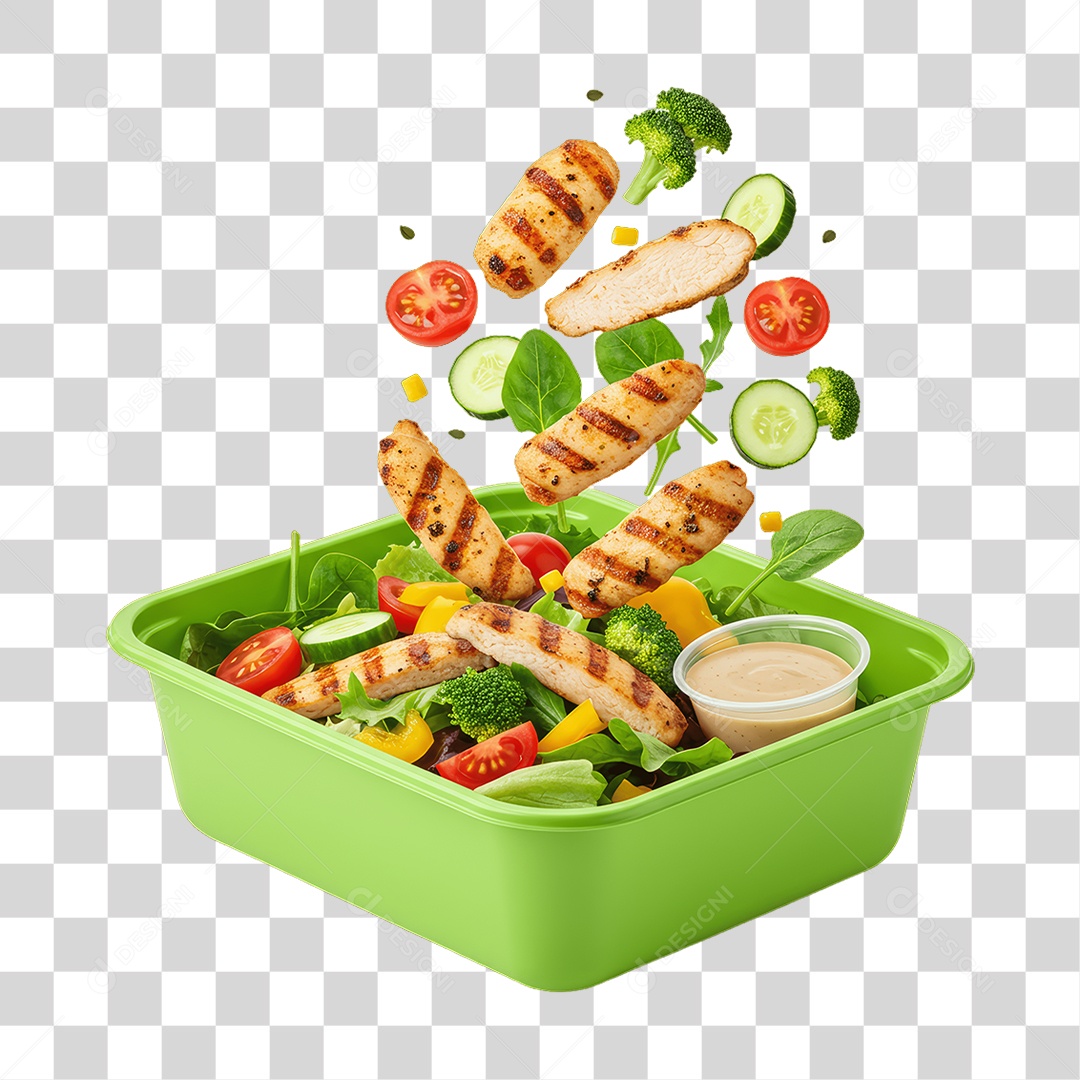 Porção de Saladas e Frango Frito PNG Transparente