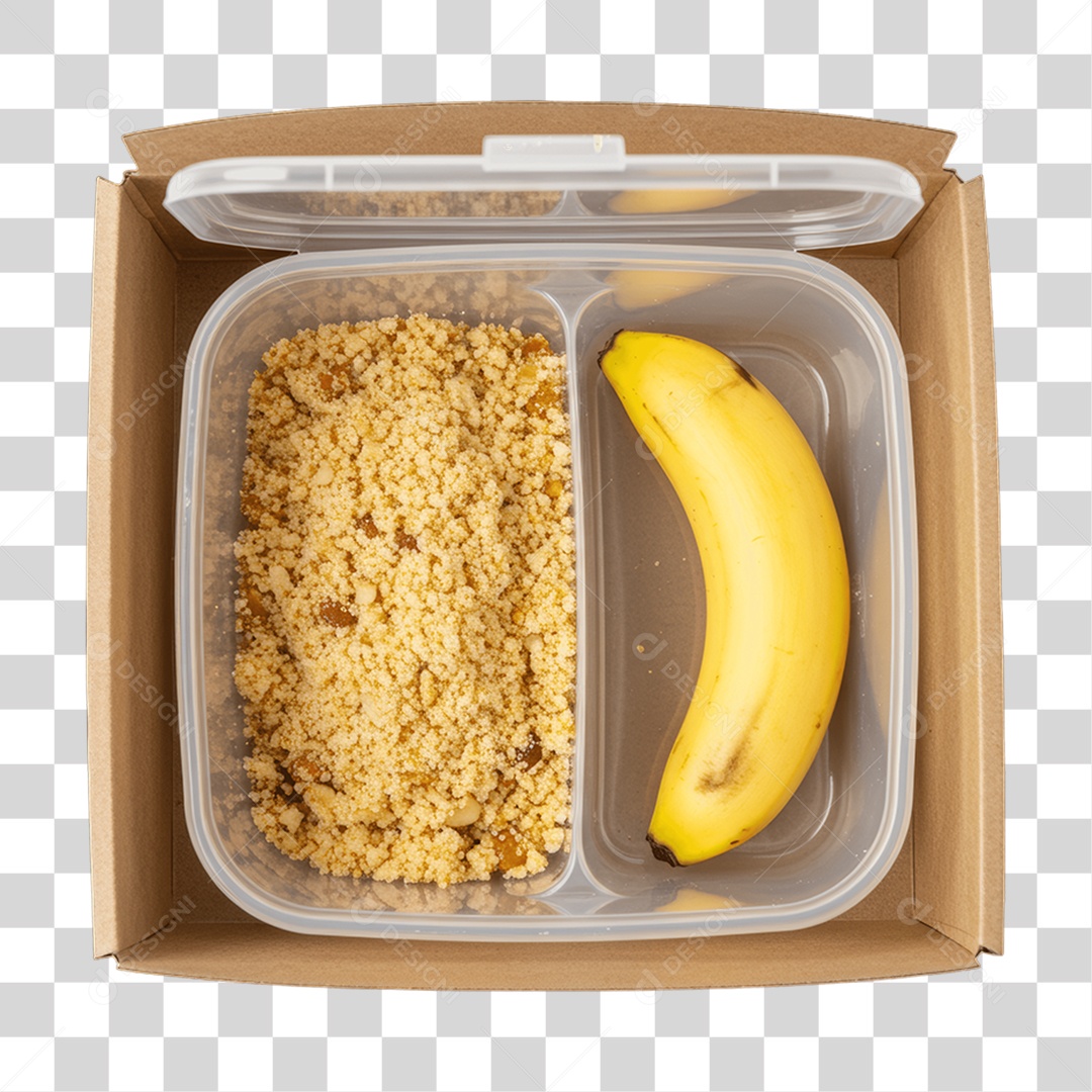 Caixa com Vasilha de Plástico Farofa e Banana PNG Transparente