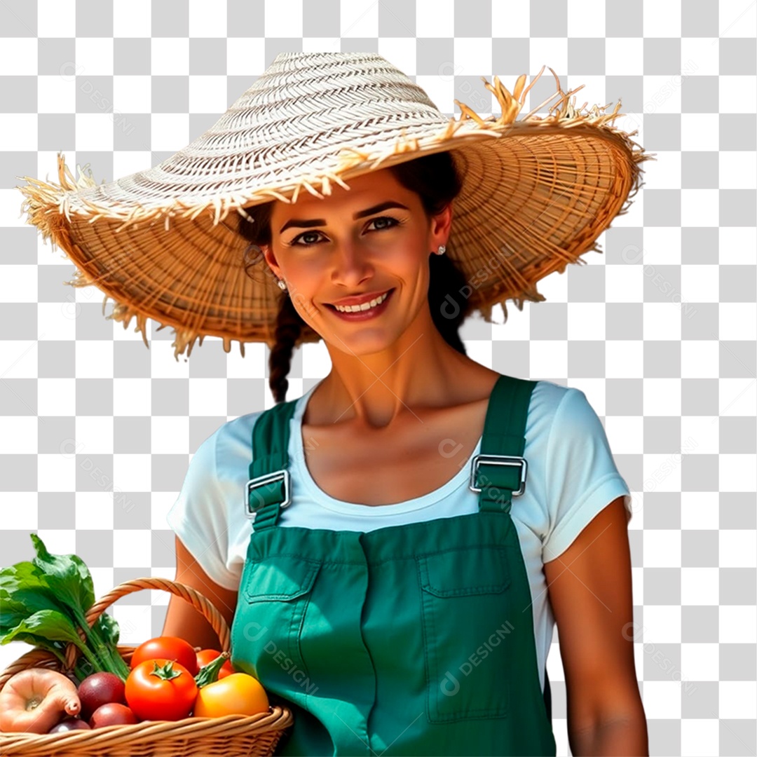 Mulher Segurando Cesta de Verdura PNG Transparente