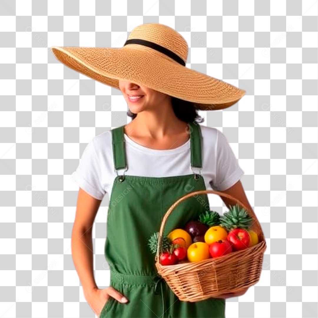 Mulher Segurando Cesta de Verdura PNG Transparente