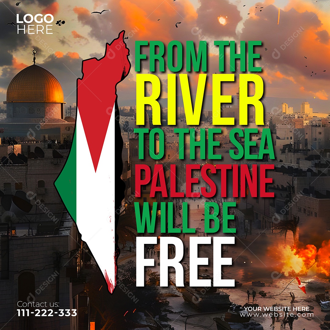 Do Rio ao Mar a Palestina será Livre Social Media PSD Editável