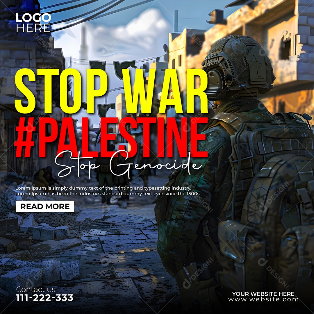 Pare a Guerra da Palestina Social Media PSD Editável