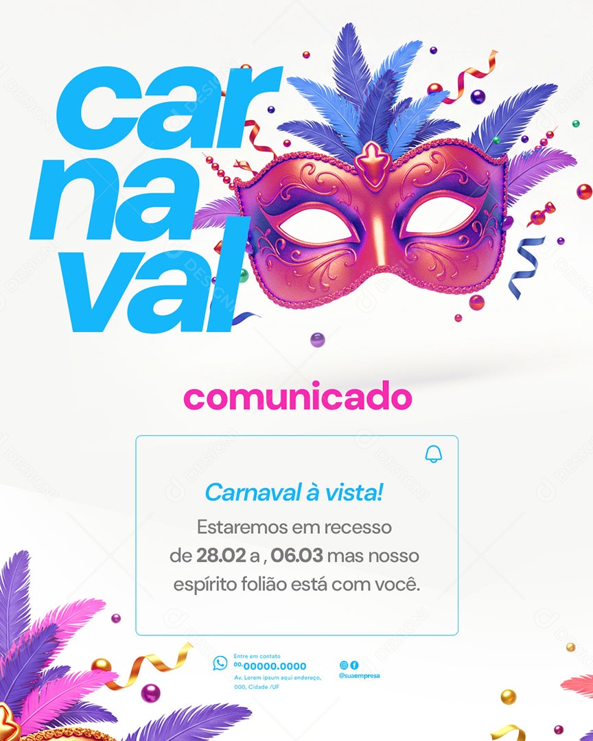 Horário Especial de Carnaval Social Media PSD Editável