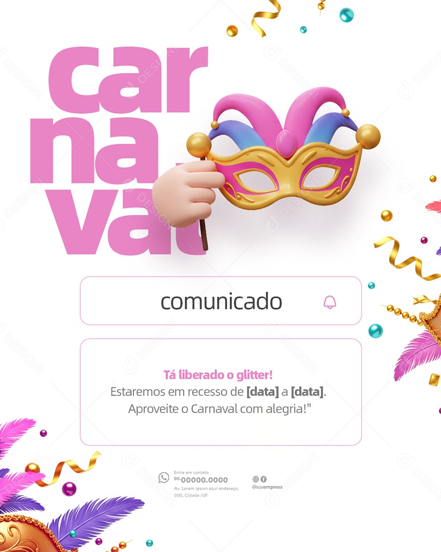 Horário Especial de Carnaval Social Media PSD Editável