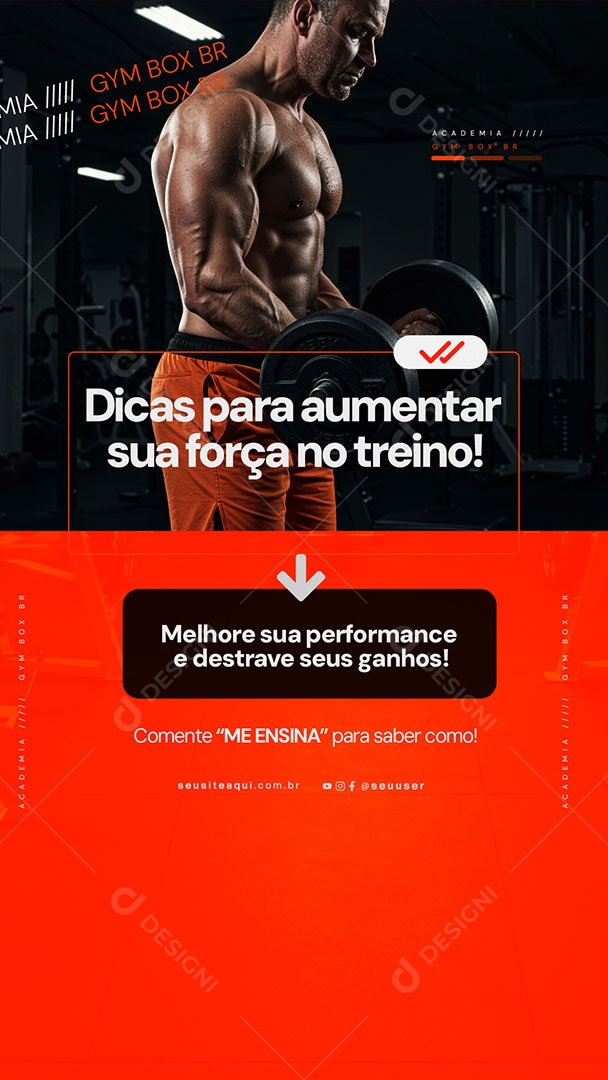 Story Academia Dicas para Aumentar sua Força no Treino Social Media PSD Editável