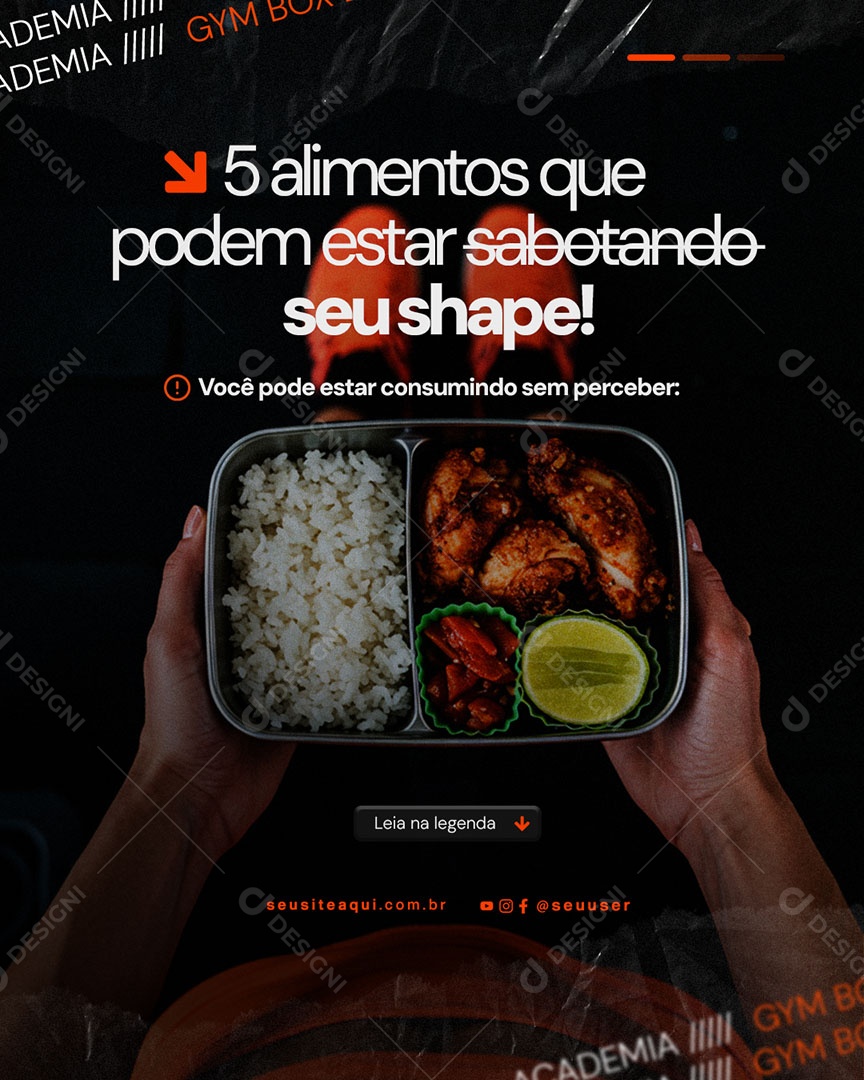 Academia Cinco Alimentos que Podem estar Sabotando seu Shape Social Media PSD Editável