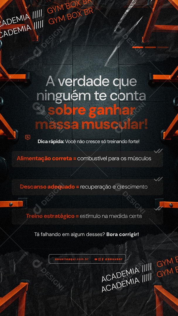 Story Academia a Verdade que Ninguém te Conta Sobre Ganhar Massa Muscular Social Media PSD Editável