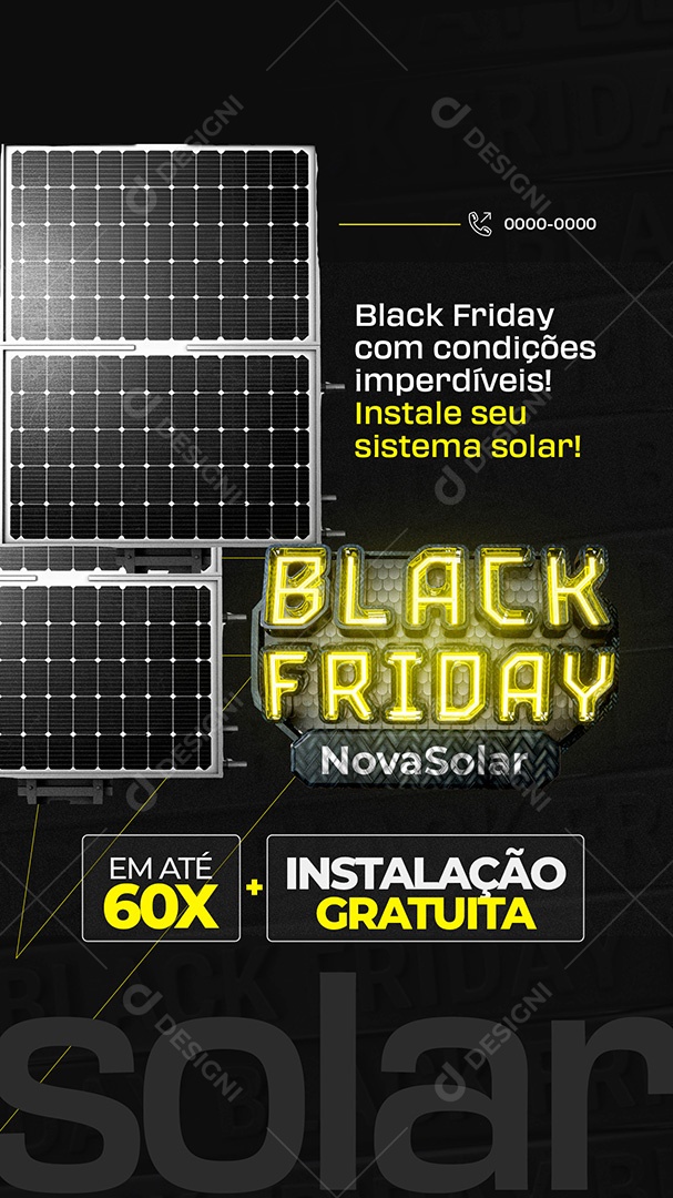 Story Energia Solar Black Friday Instalação Gratuita Social Media PSD Editável