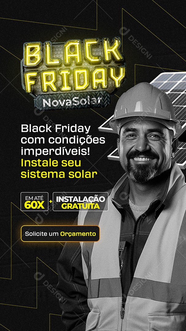 Story Energia Solar Black Friday com Condições Imperdíveis Social Media PSD Editável