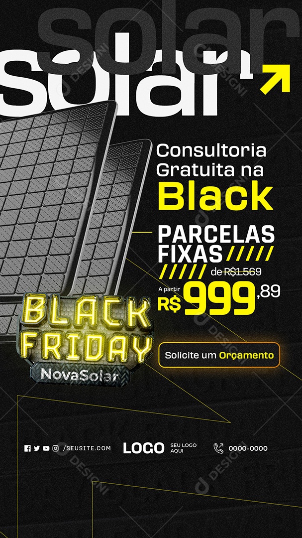 Story Energia Solar Black Friday Consultoria Gratuita na Black Social Media PSD Editável