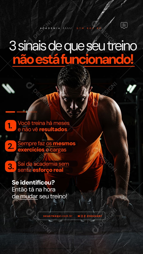 Story Academia Três Sinais de que seu Treino não está Funcionando Social Mídia PSD Editável