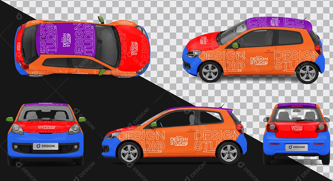 Mockup Kit Carro Envelopado PSD Editável