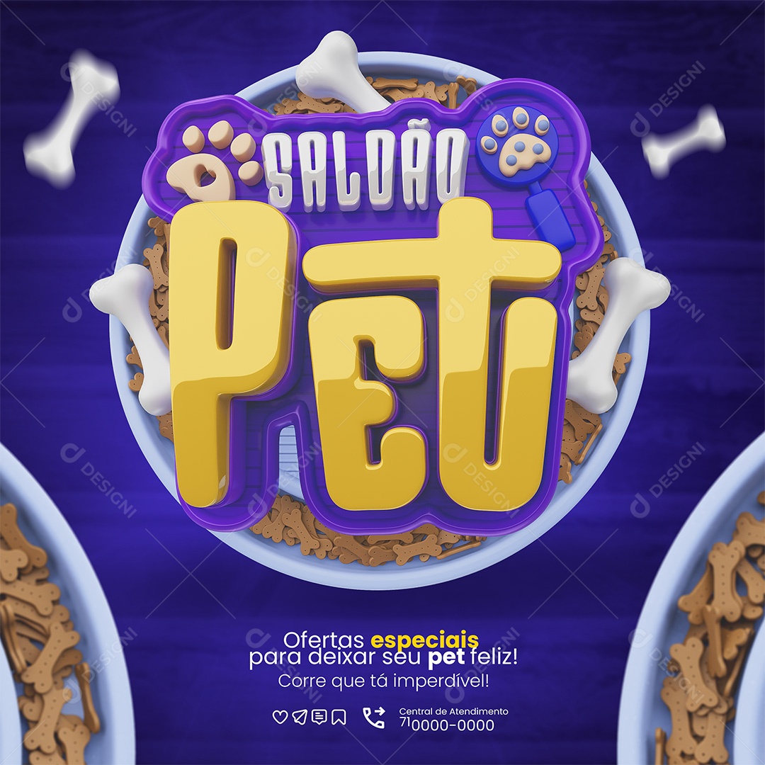 Saldão Pet Selo 3D Roxo e Amarelo para Composição PSD