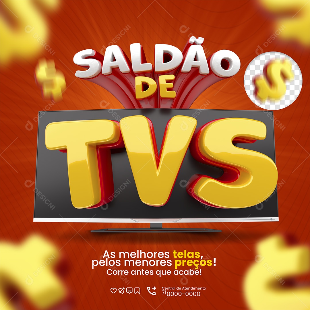 Saldão De TVS 3D Vermelho e Amarelo para Composição PSD