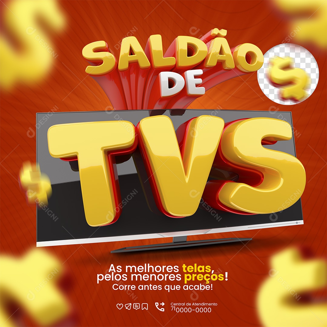 Saldão De TVS 3D Vermelho e Amarelo para Composição PSD