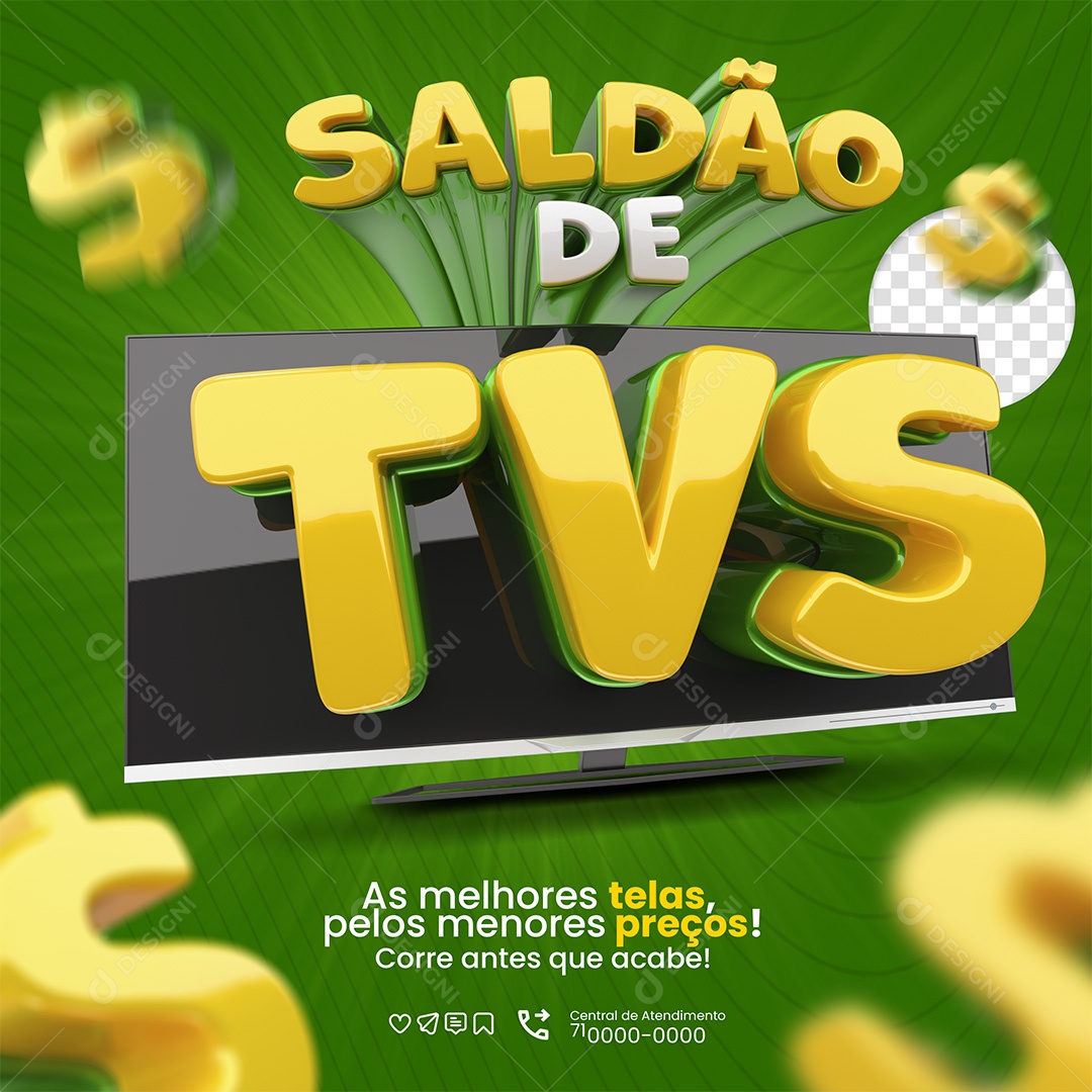 Saldão De TVS 3D Verde e Amarelo para Composição PSD