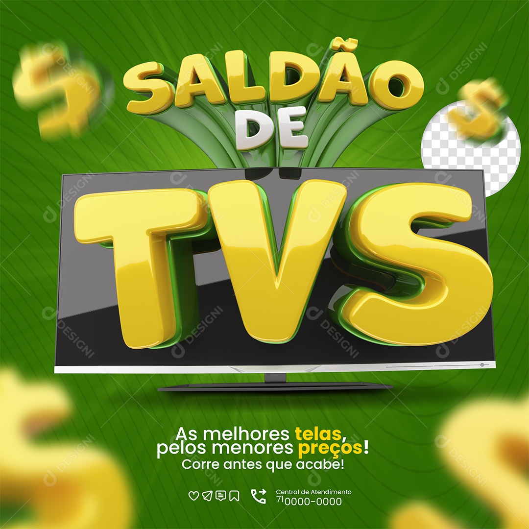 Saldão De TVS 3D Verde e Amarelo para Composição PSD