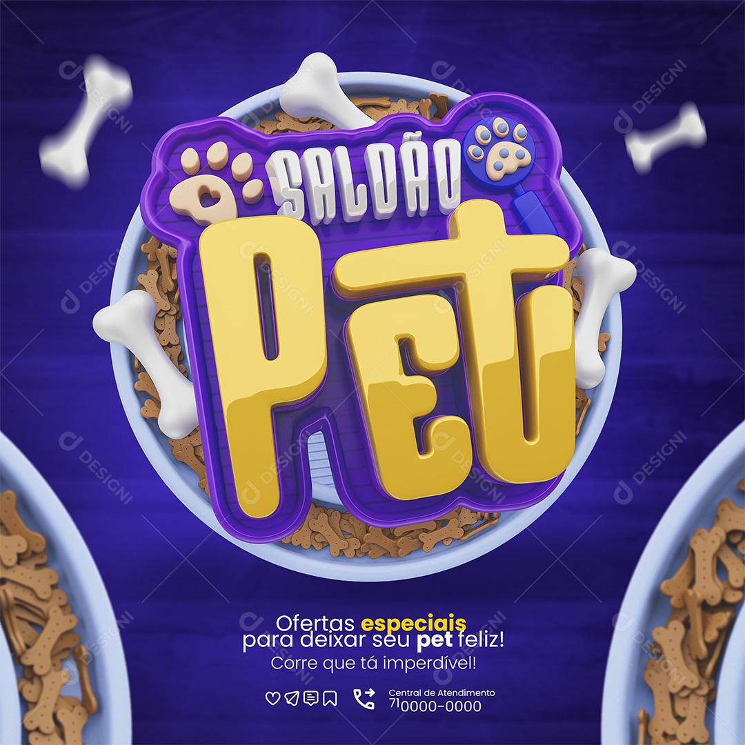 Saldão Pet Selo 3D Roxo e Amarelo para Composição PSD