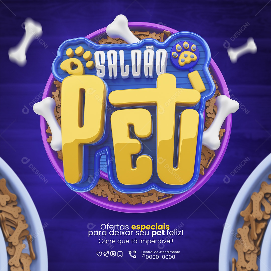 Saldão Pet Selo 3D Azul e Amarelo para Composição PSD