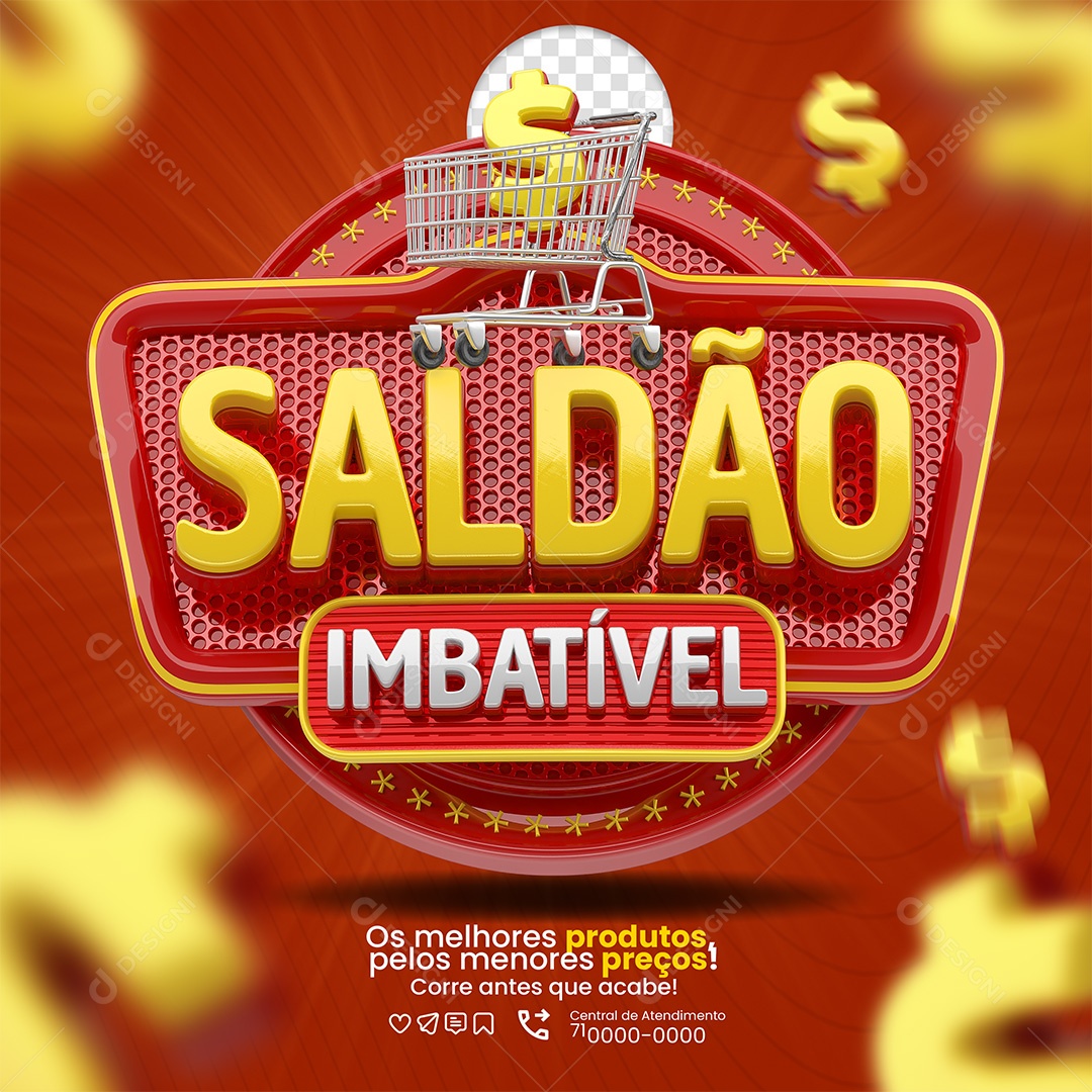 Saldão Imbatível Selo 3D Vermelho e Amarelo para Composição PSD