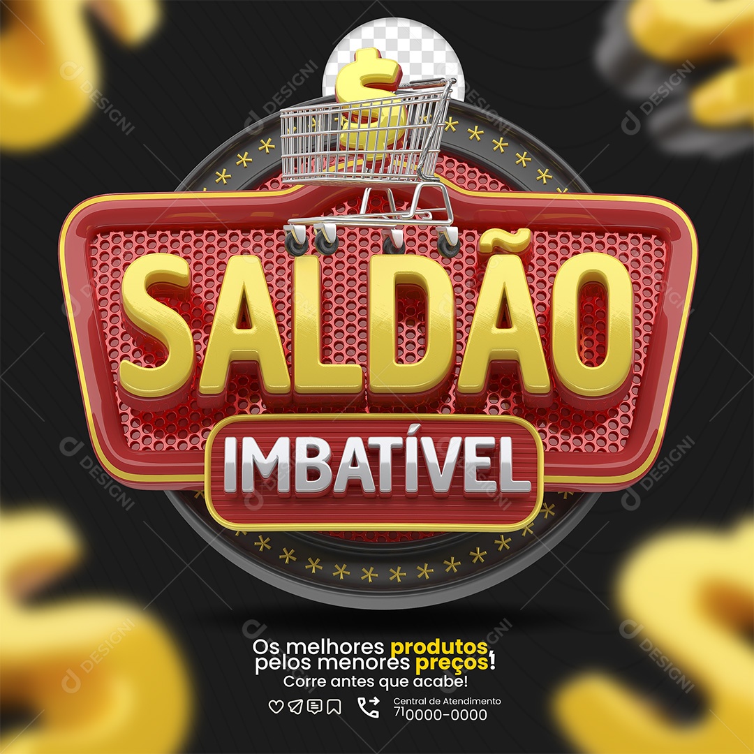 Saldão Imbatível Selo 3D Vermelho e Amarelo para Composição PSD