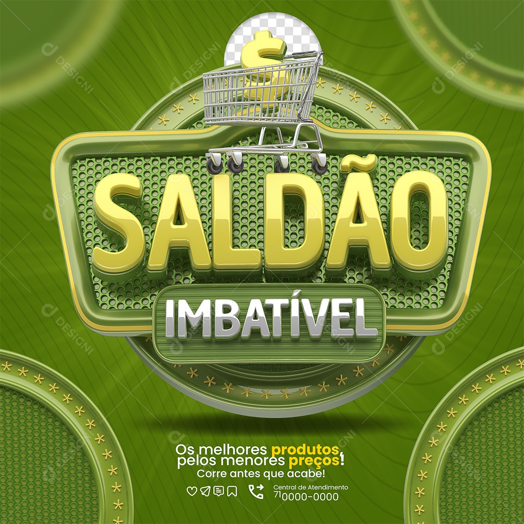 Saldão Imbatível Selo 3D Verde e Amarelo para Composição PSD