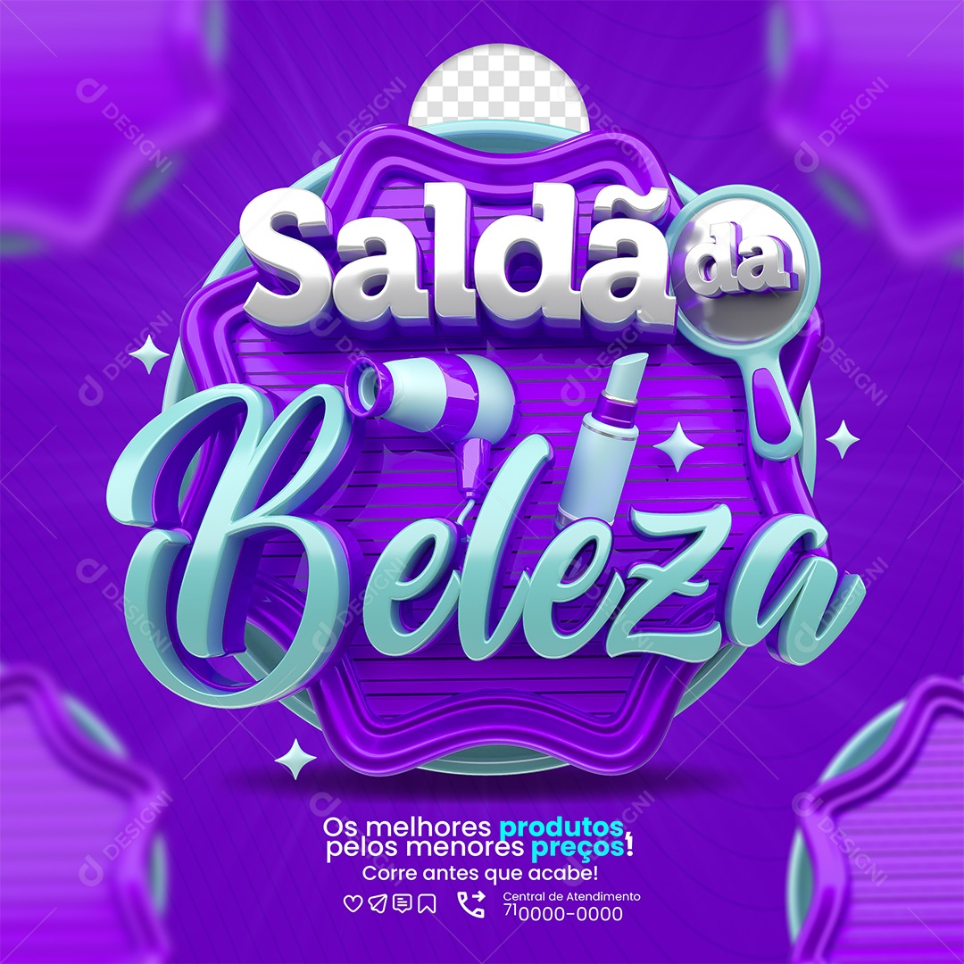 Saldão da Beleza Selo 3D Roxo e Azul para Composição PSD