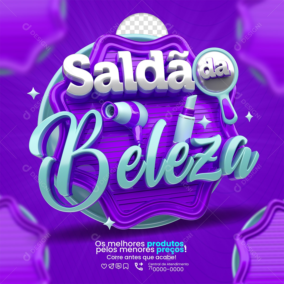 Saldão da Beleza Selo 3D Roxo e Azul para Composição PSD