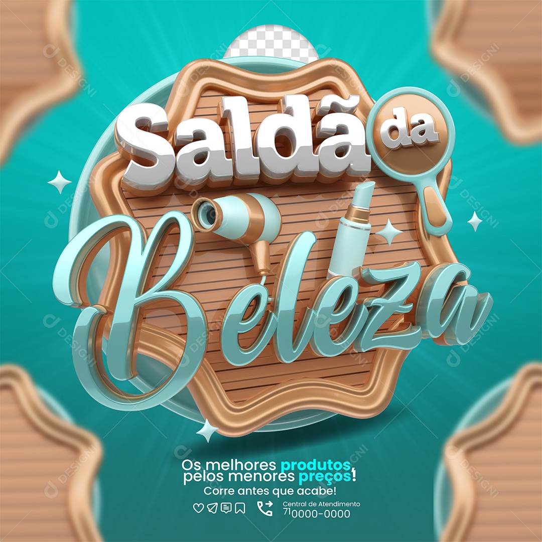 Saldão da Beleza Selo 3D Azul e Branco para Composição PSD