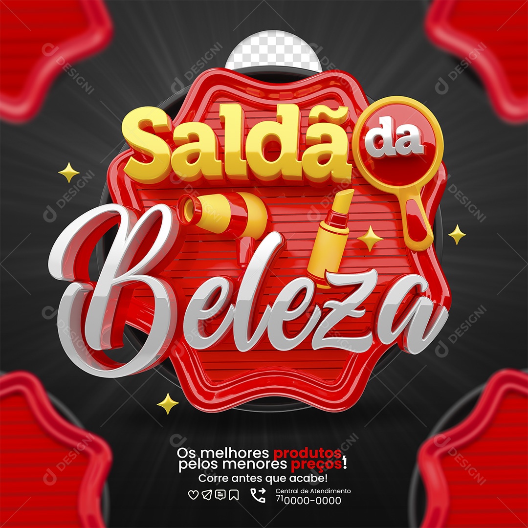 Saldão da Beleza Selo 3D Vermelho para Composição PSD