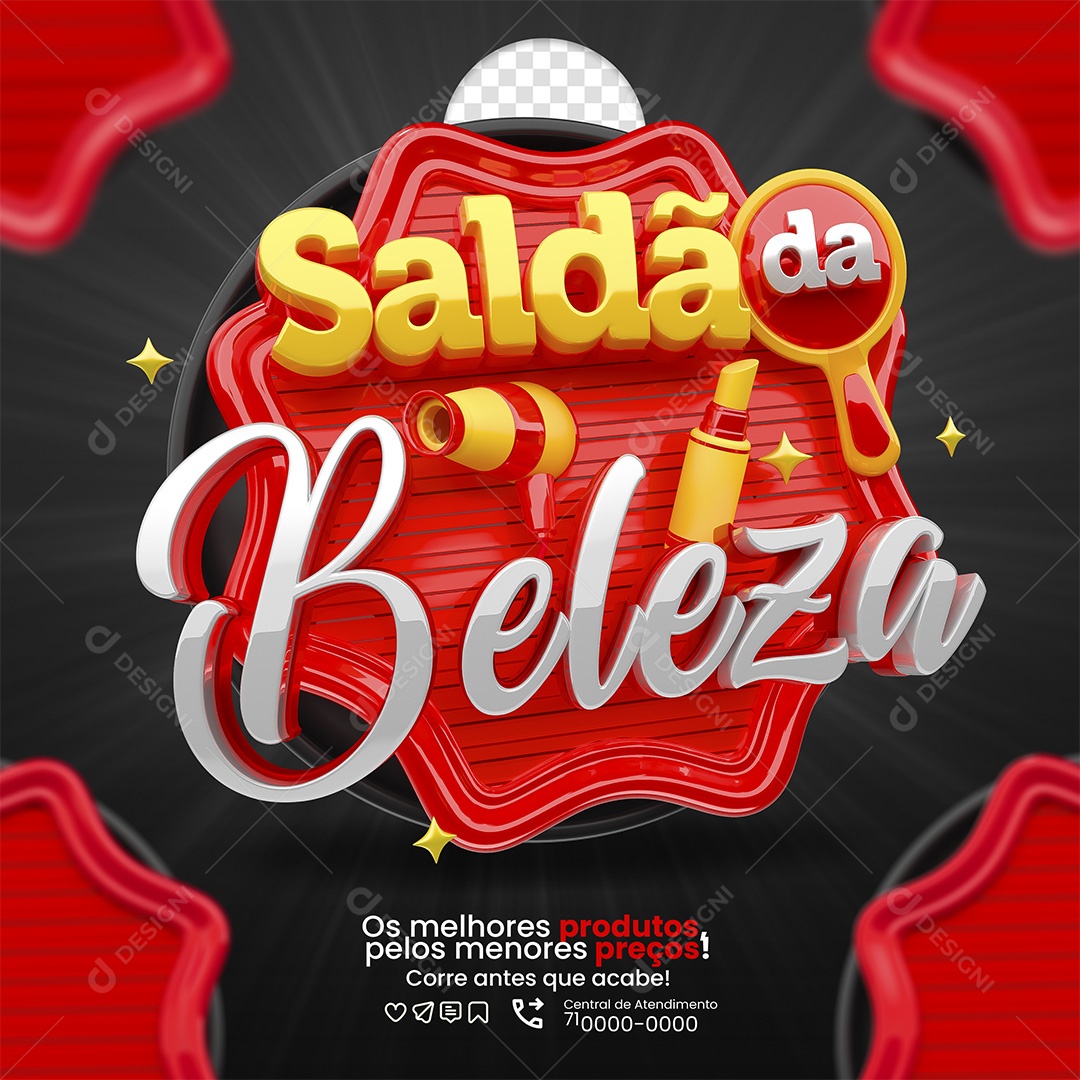 Saldão da Beleza Selo 3D Vermelho para Composição PSD