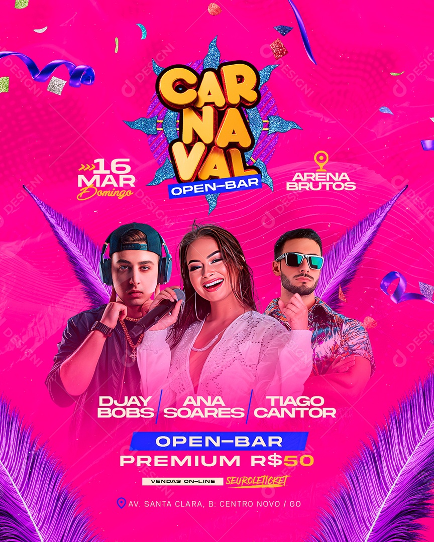 Flyer Carnaval Open Bar Premium Social Media PSD Editável