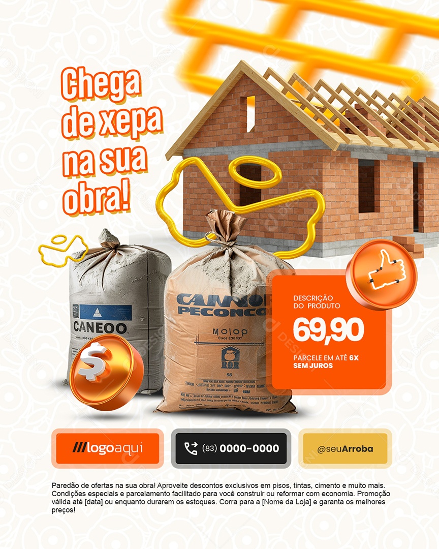 Material de Construção BBB Cimento Chega de Xepa na Sua Obra Social Media PSD Editável