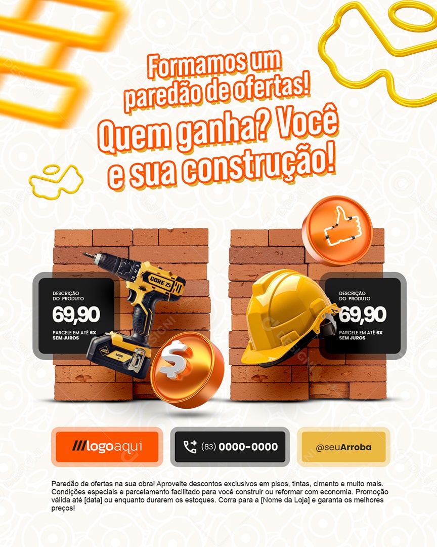 Material de Construção BBB Quem Ganha Furadeira ou Capacete Social Media PSD Editável