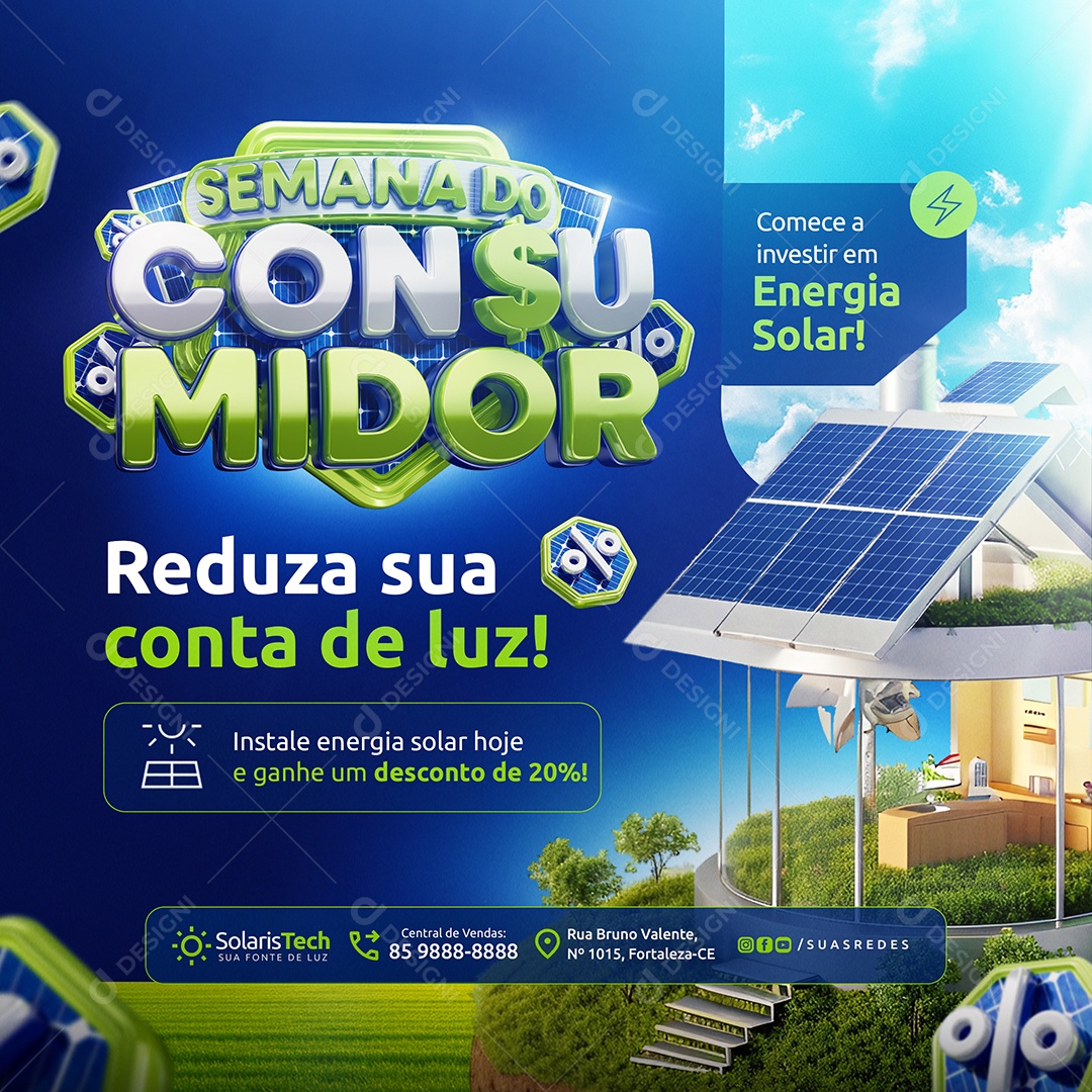 Semana Do Consumidor Energia Solar Reduza Sua Conta de Luz Social Media PSD Editável