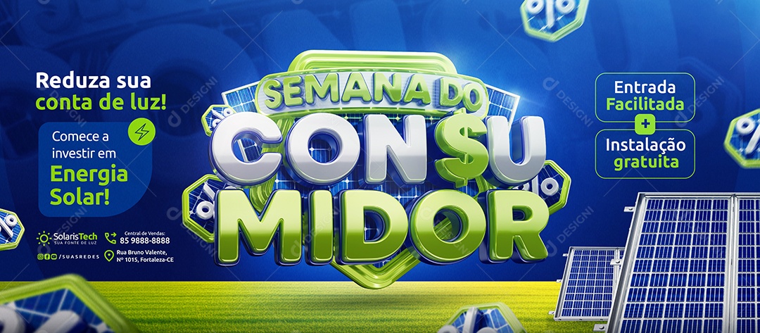 Banner Semana Do Consumidor Energia Solar Reduza Sua Conta de Luz Social Media PSD Editável