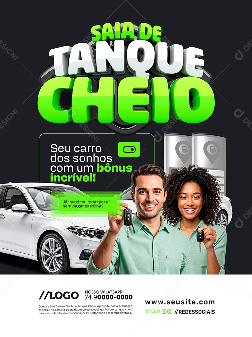 Saia De Tanque Cheio Posto de Gasolina Encarte Seu Carro dos Sonhos Social Media PSD Editável