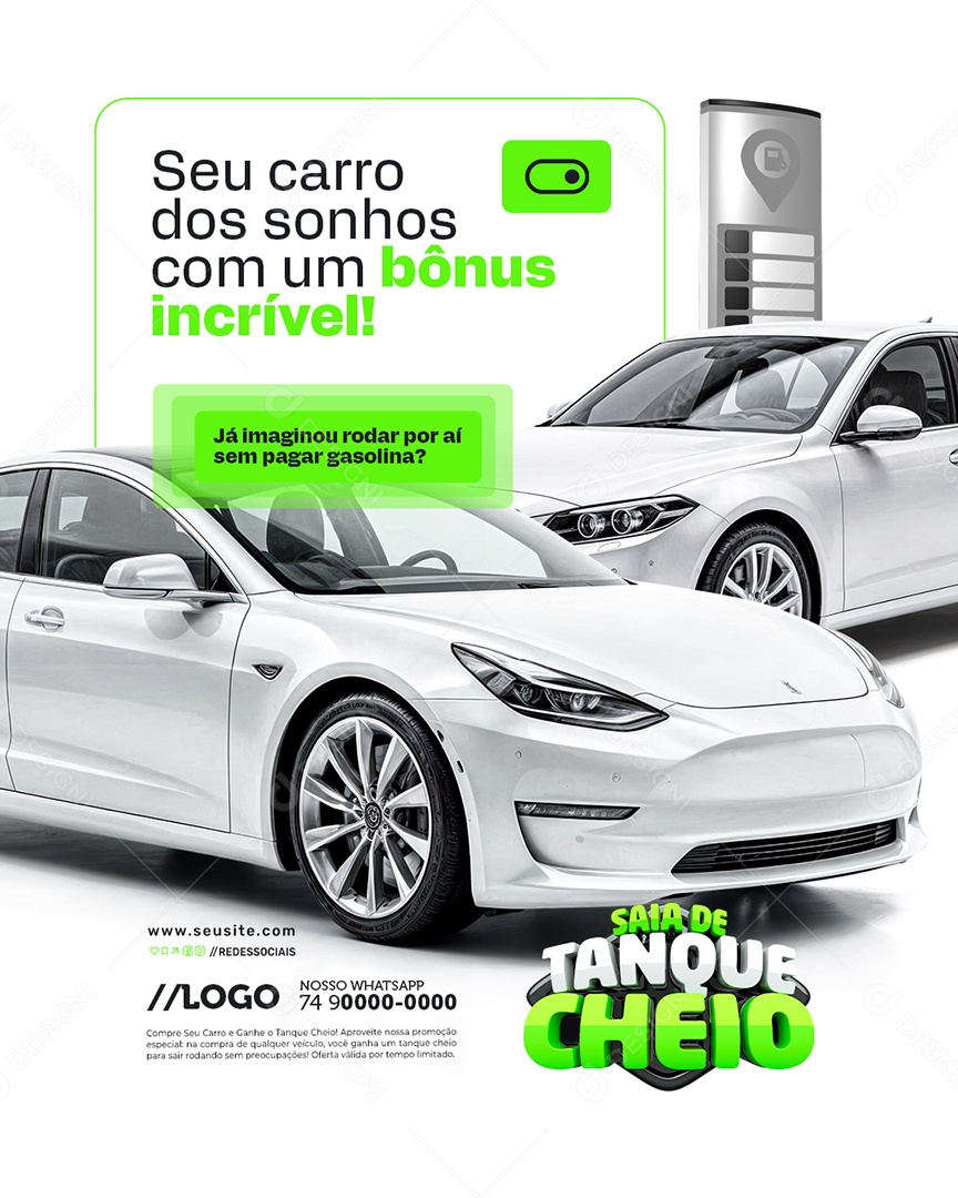 Saia De Tanque Cheio Posto de Gasolina Seu Carro dos Sonhos Social Media PSD Editável