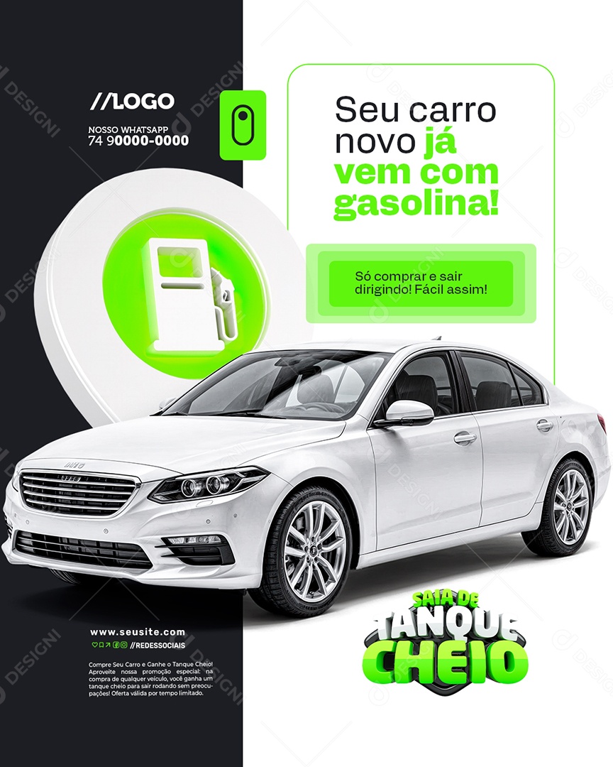 Saia De Tanque Cheio Posto de Gasolina Seu Carro Novo Social Media PSD Editável