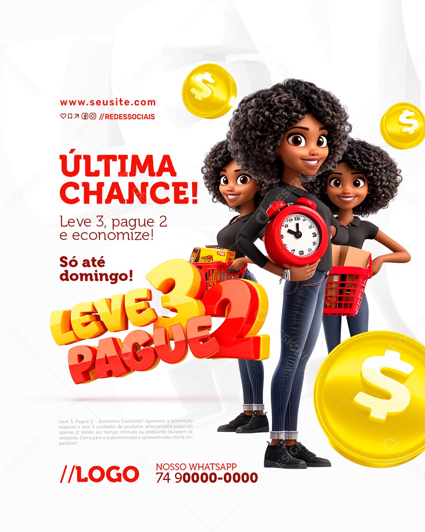 Leve Três Pague Dois Supermercado Última Chance Social Media PSD Editável