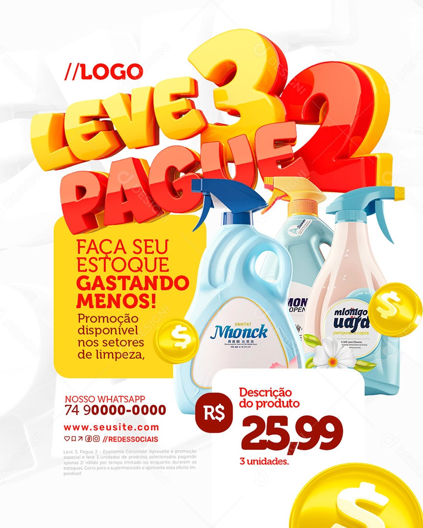Leve Três Pague Dois Supermercado Faça Seu Estoque Social Media PSD Editável